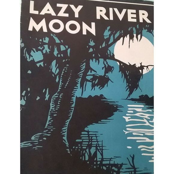 Vintage 1932 Lazy River Moon Harrison Taylor Piano Sheet Music Cover Art - Picture 1 of 9